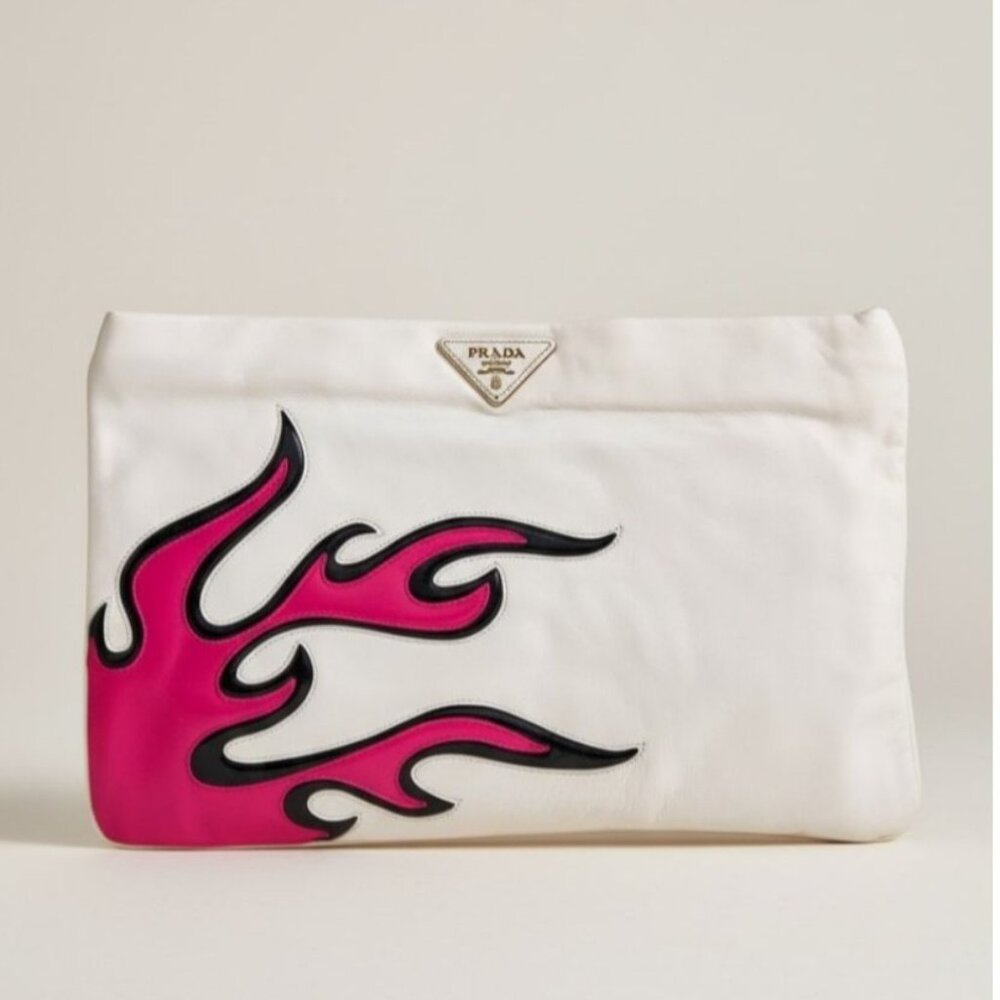 Prada Flame Clutch Bag SS2012 Nappa Leather BP521F Pink Black Rare